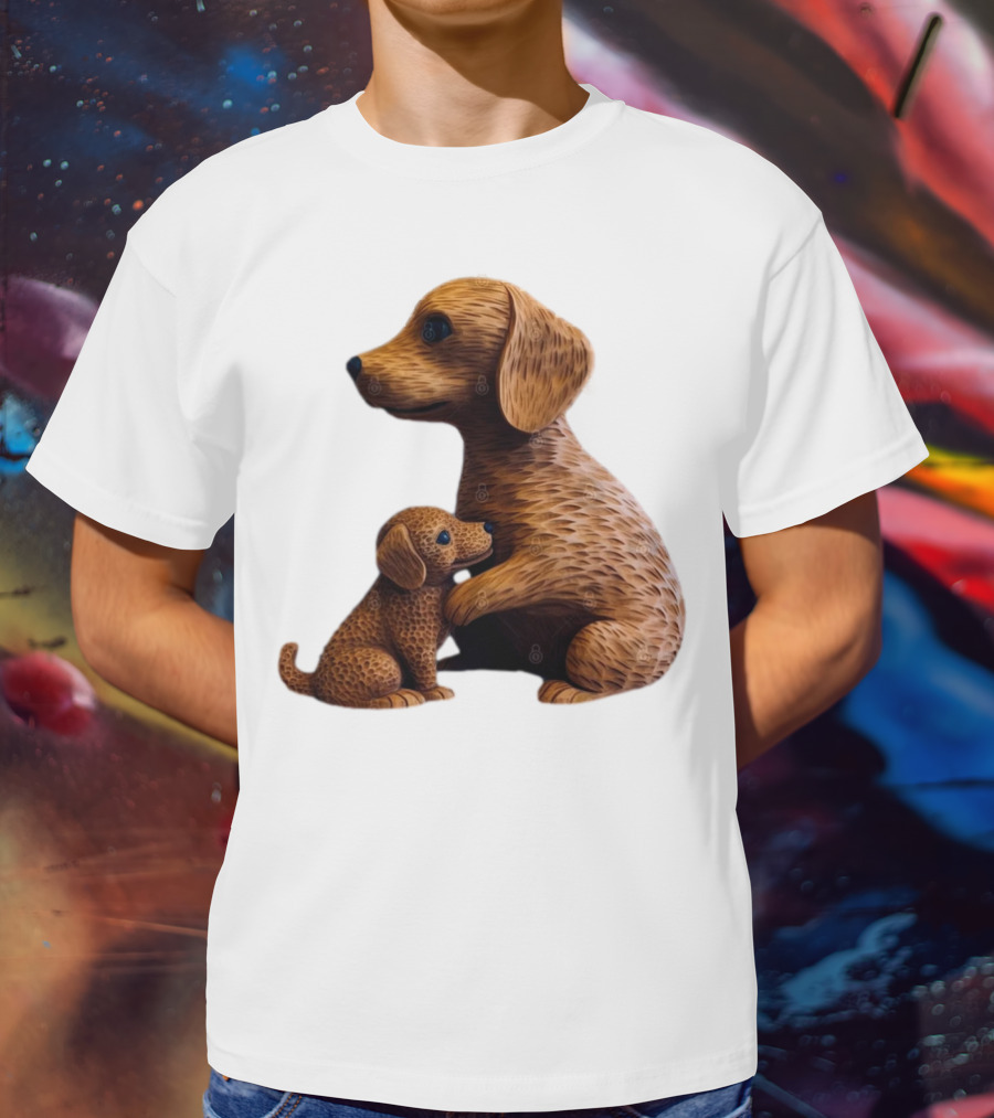 Dog Carvings Parent And Puppy Figurines T-Shirt
