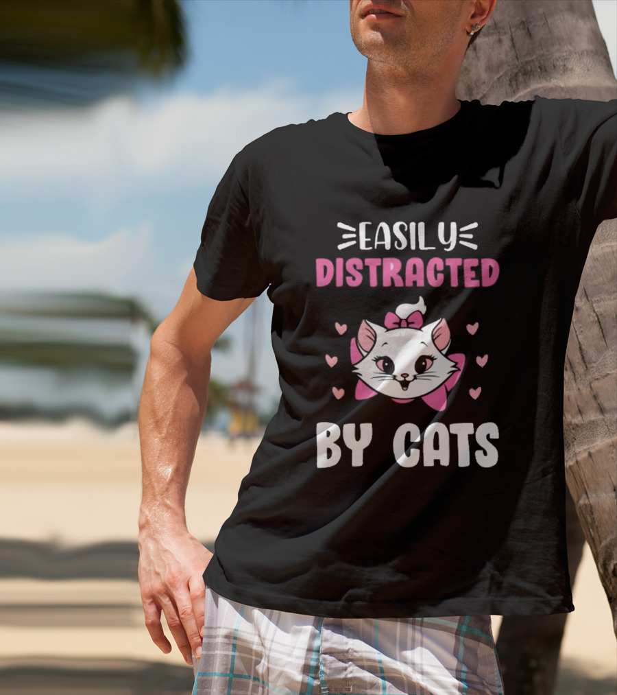 Easily Distracted By Cats Cute Kitten With Pink Bow And Hearts T-Shirt