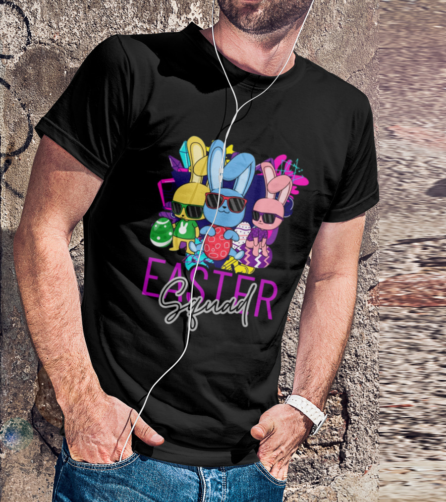 Easter Squad Cool Bunny Trio Retro Vibe T-Shirt
