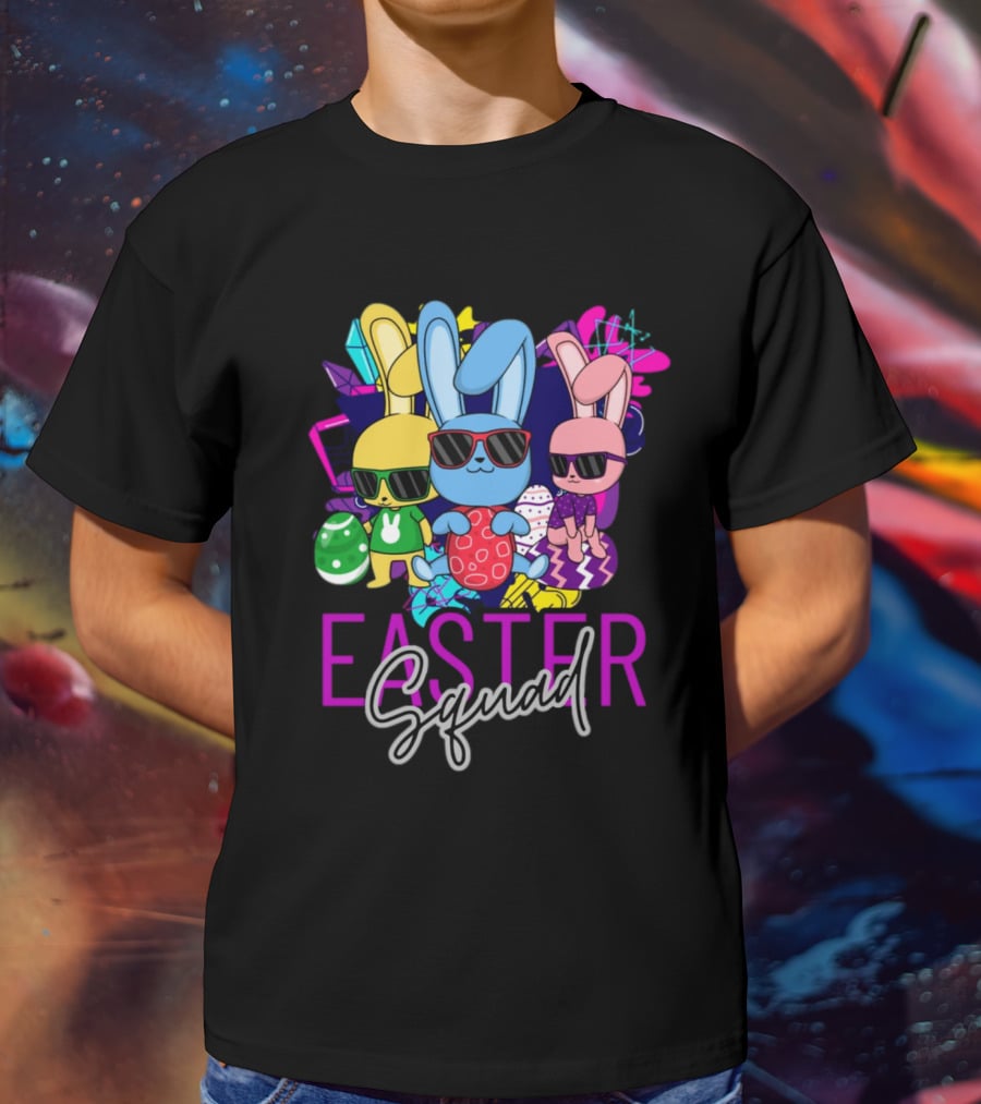 Easter Squad Cool Bunny Trio Retro Vibe T-Shirt