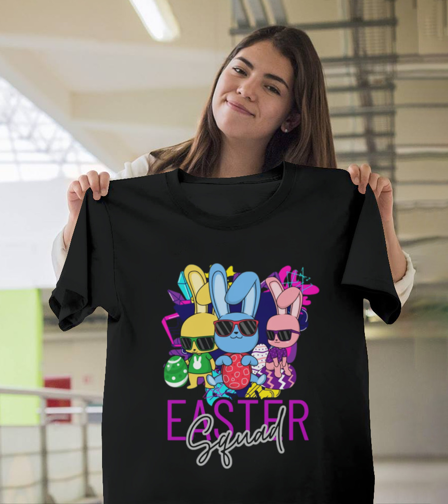 Easter Squad Cool Bunny Trio Retro Vibe T-Shirt