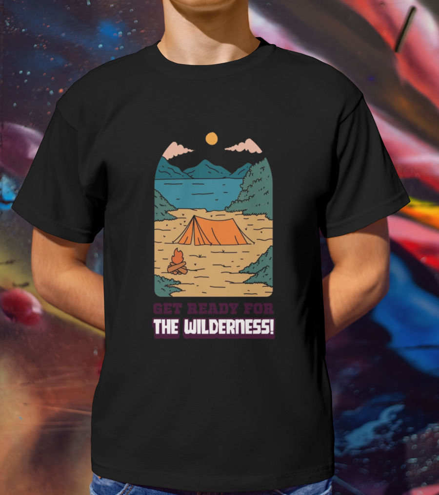 Get Ready For The Wilderness Camping Scene With Tent And Campfire T-Shirt