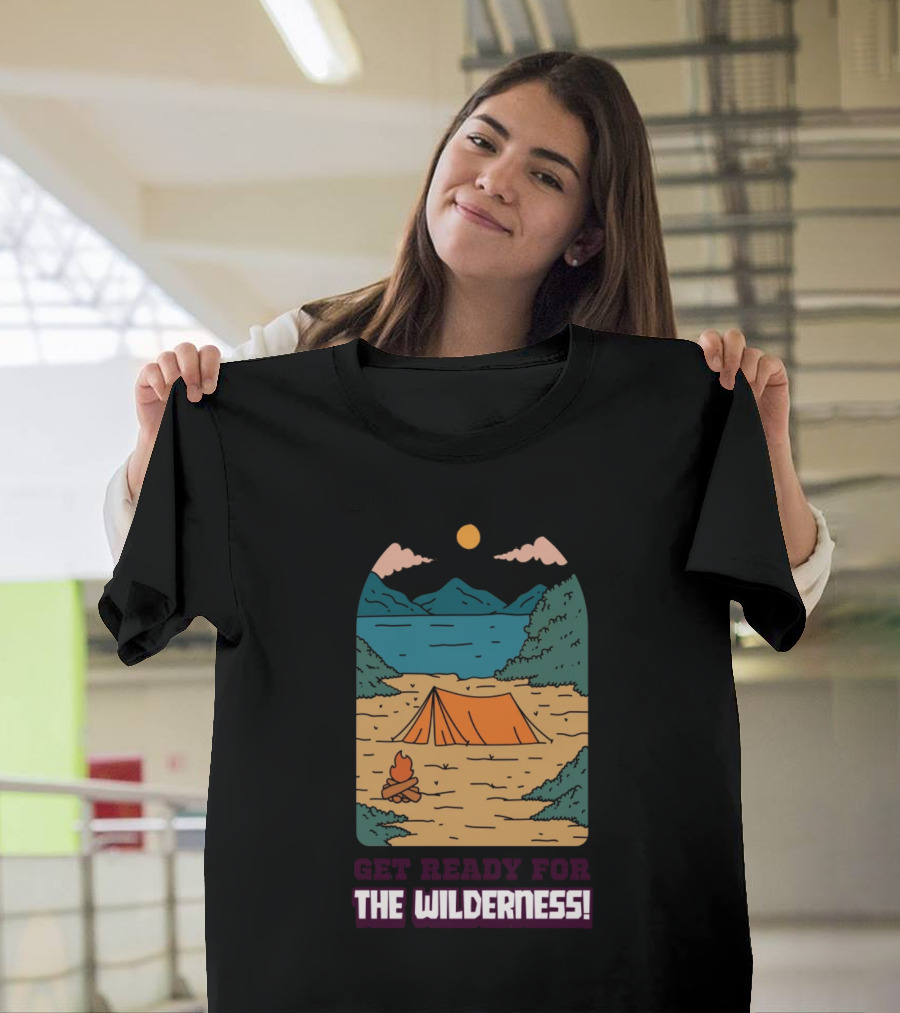 Get Ready For The Wilderness Camping Scene With Tent And Campfire T-Shirt