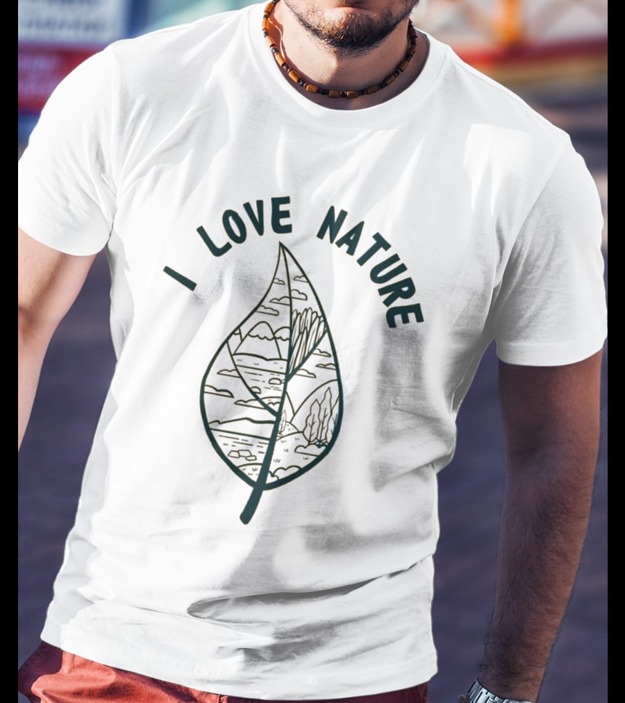 I Love Nature Leaf With Mountains And Trees T-Shirt