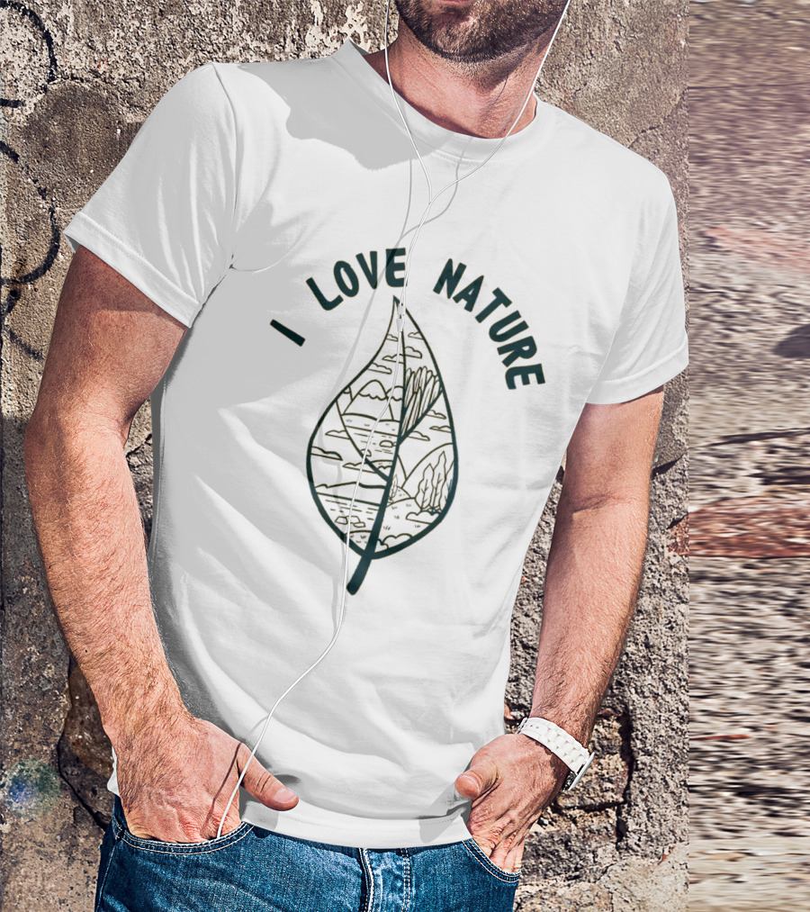 I Love Nature Leaf With Mountains And Trees T-Shirt