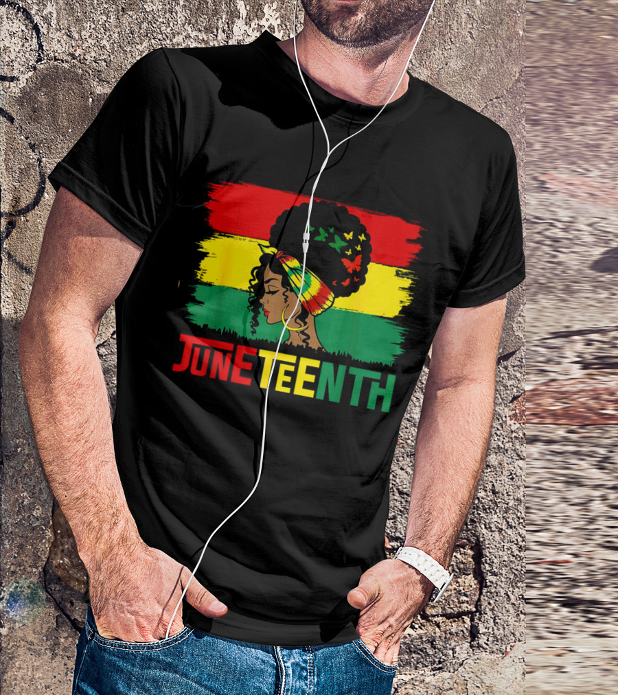 Juneteenth Remembering My Ancestors Celebrate Black Freedom Afro Woman Rasta Colors Flags T-Shirt