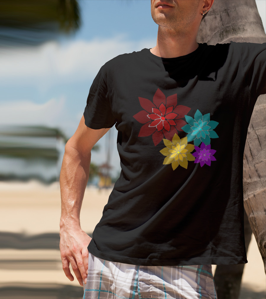 Pattern Of Flowers In Red, Blue, Yellow, Purple T-Shirt