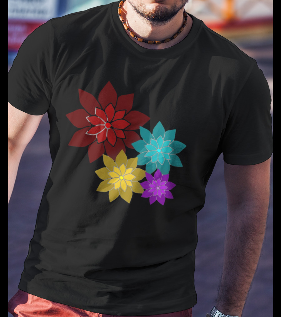 Pattern Of Flowers In Red, Blue, Yellow, Purple T-Shirt