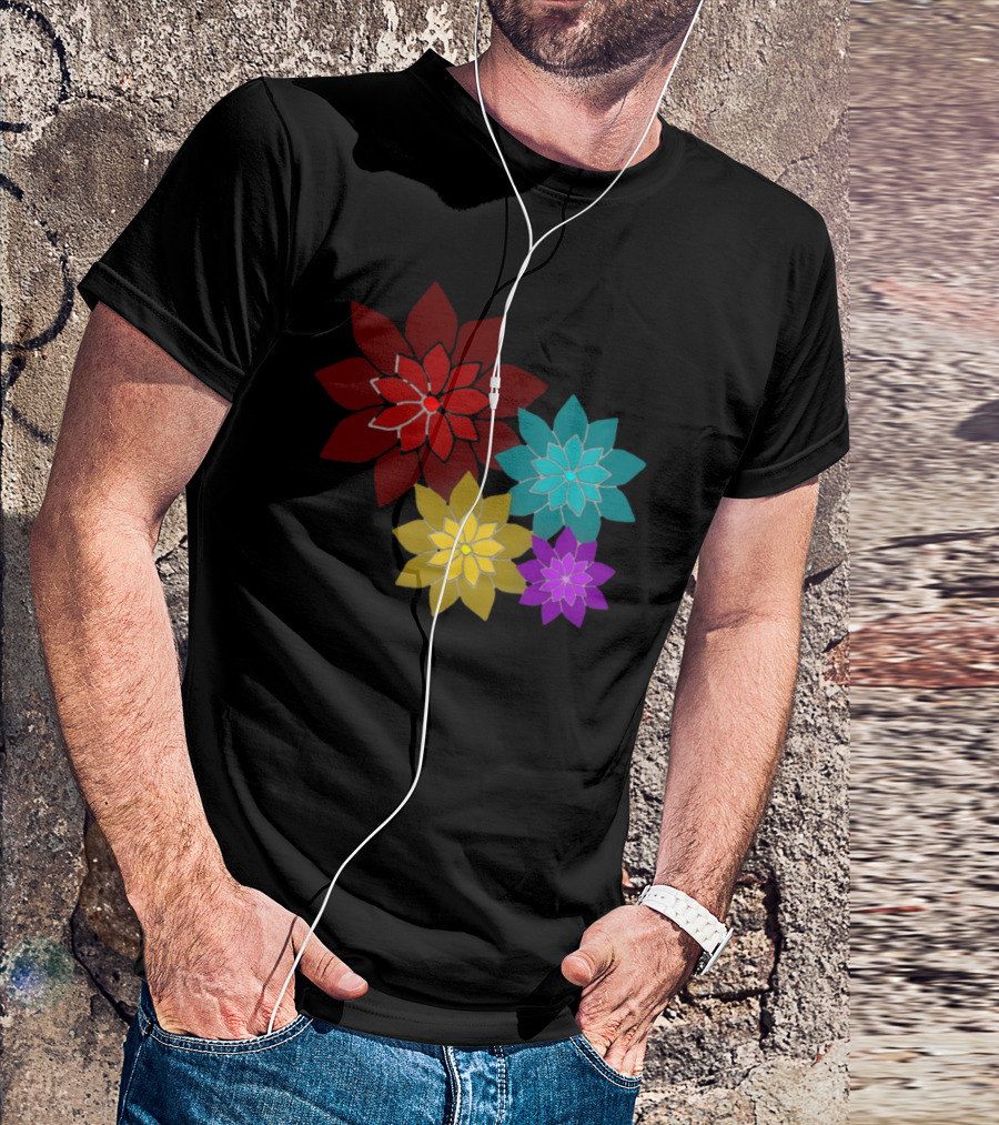 Pattern Of Flowers In Red, Blue, Yellow, Purple T-Shirt