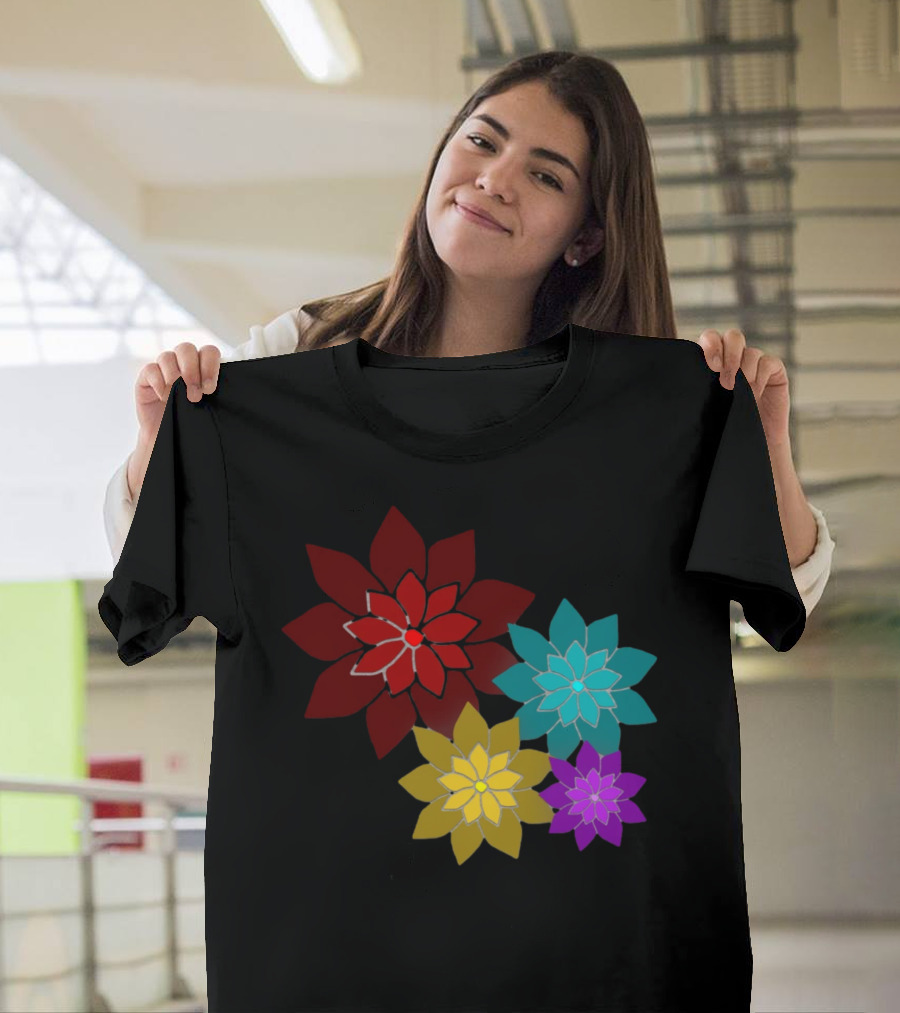 Pattern Of Flowers In Red, Blue, Yellow, Purple T-Shirt