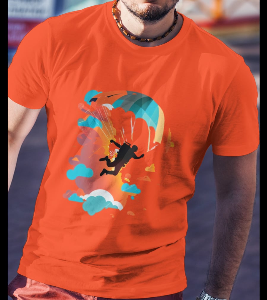 Skydiver Silhouette With Colorful Parachute And Clouds T-Shirt