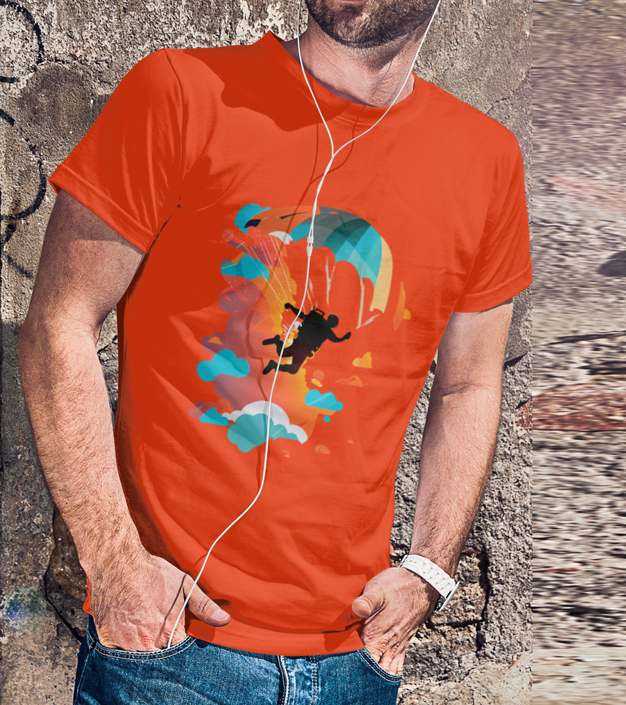 Skydiver Silhouette With Colorful Parachute And Clouds T-Shirt