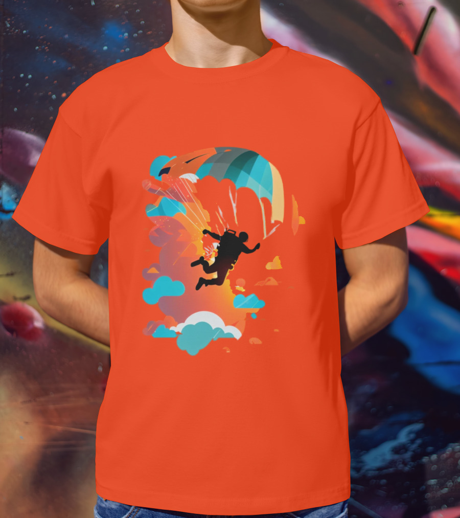 Skydiver Silhouette With Colorful Parachute And Clouds T-Shirt