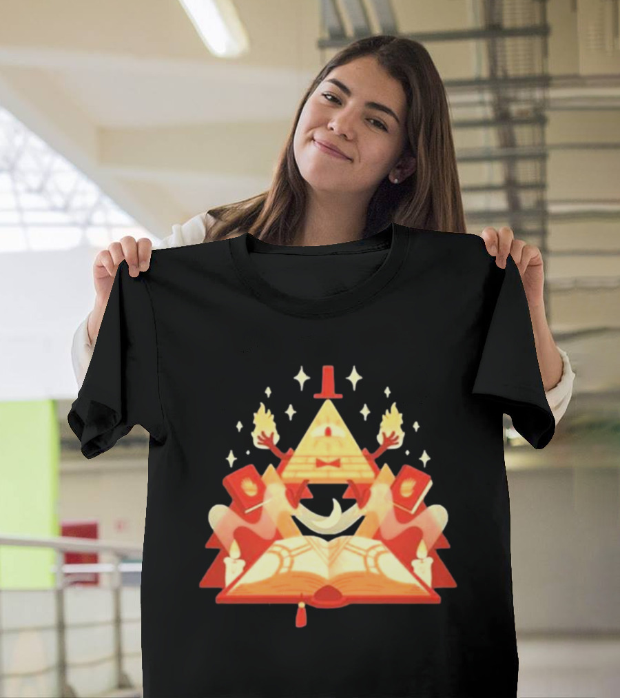 Bill Cipher Reding Book Gravity Falls Mystical Pyramid T-Shirt