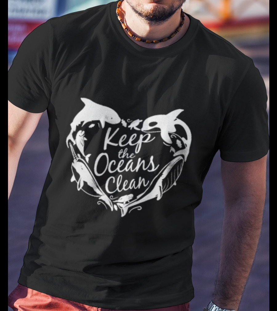 Keep The Oceans Clean Whale And Dolphin Heart T-Shirt
