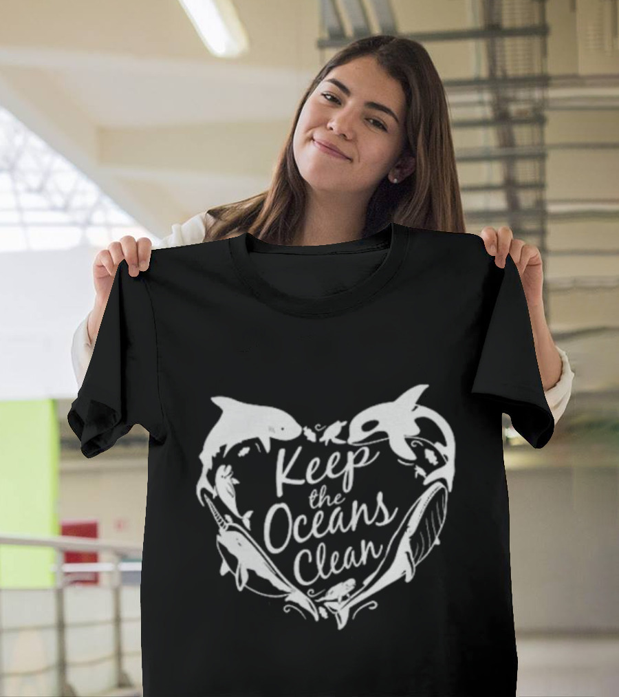 Keep The Oceans Clean Whale And Dolphin Heart T-Shirt