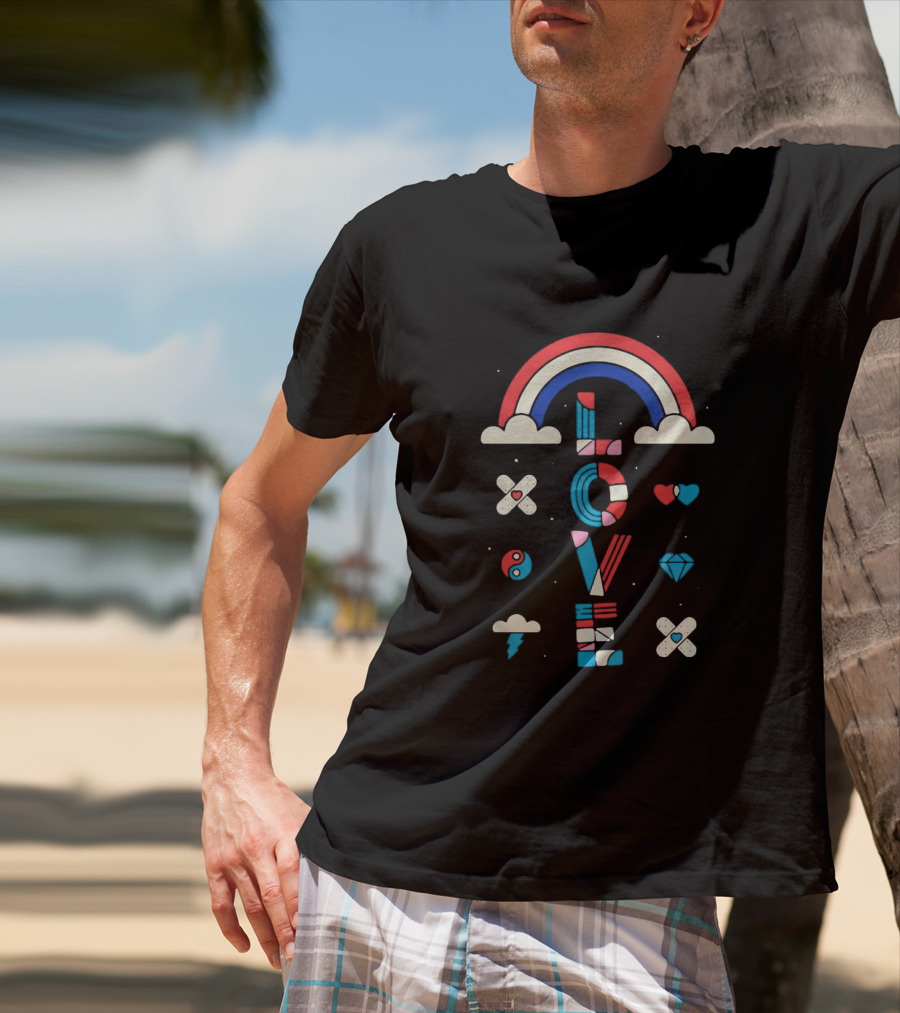 Rainbow Cloud Love Heart Diamond Yin Yang Iconic T-Shirt