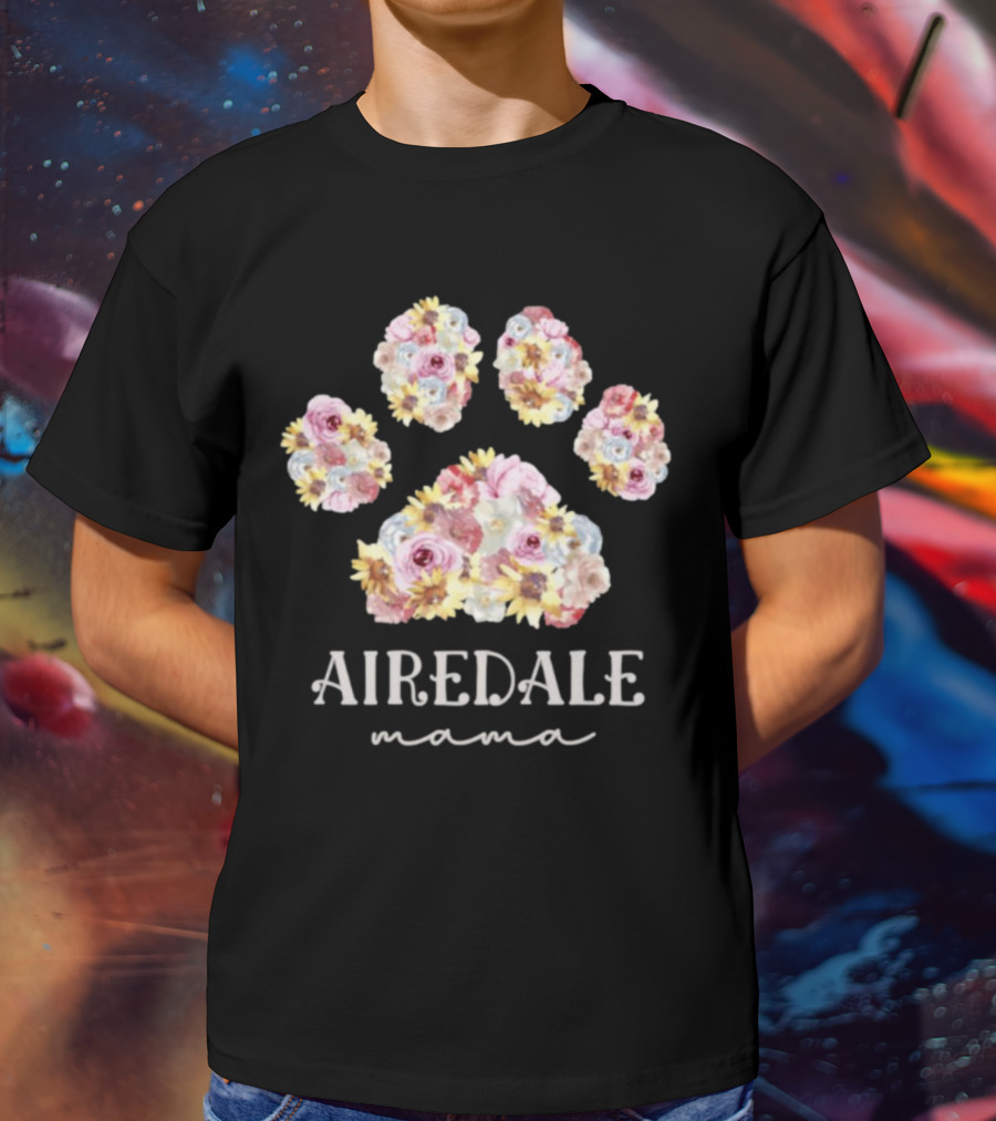 Airedale Mama Floral Paw Dog Mom T-Shirt