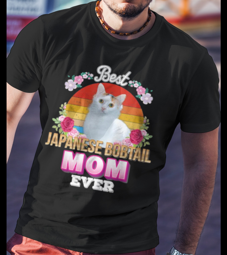 Best Japanese Bobtail Mom Ever Rainbow Floral Cat T-Shirt