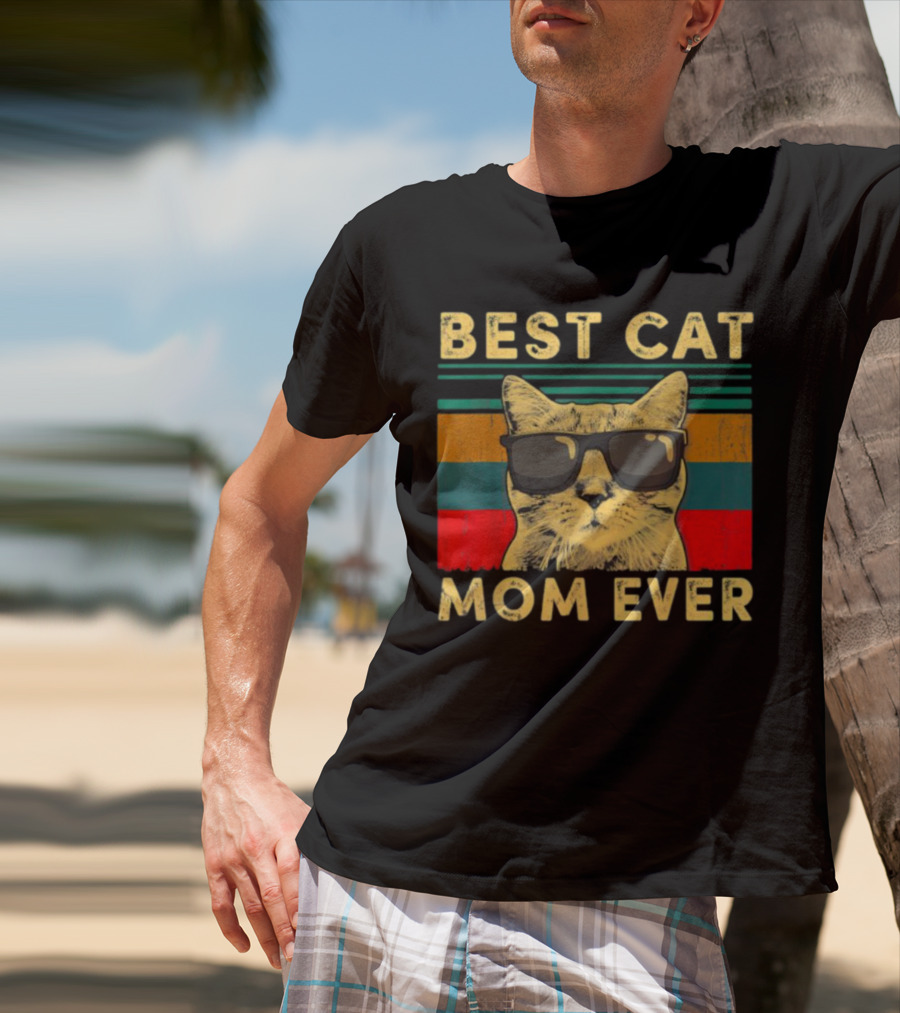 Best Cat Mom Ever Vintage Mother's Day Cat With Sunglasses T-Shirt