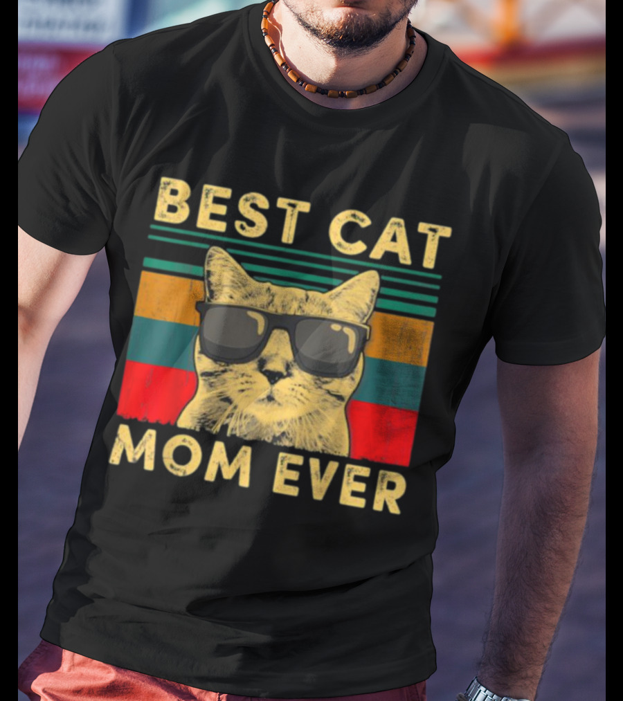 Best Cat Mom Ever Vintage Mother's Day Cat With Sunglasses T-Shirt