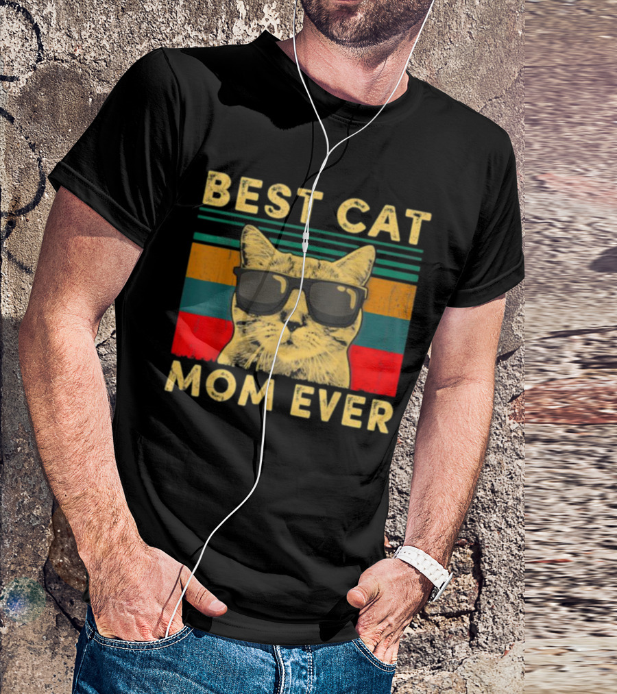 Best Cat Mom Ever Vintage Mother's Day Cat With Sunglasses T-Shirt