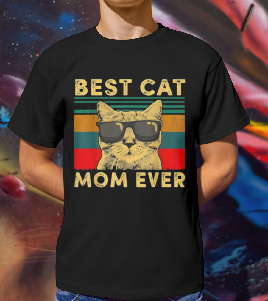Best Cat Mom Ever Vintage Mother's Day Cat With Sunglasses T-Shirt