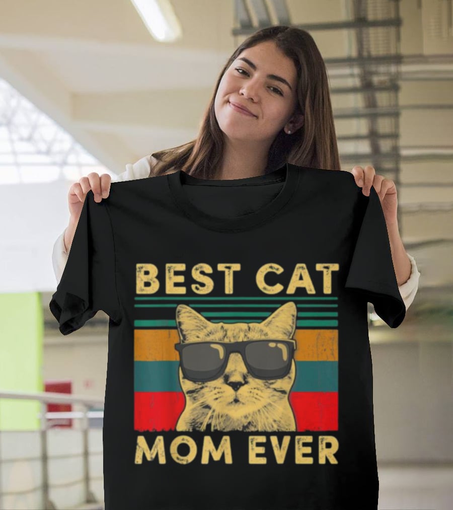 Best Cat Mom Ever Vintage Mother's Day Cat With Sunglasses T-Shirt