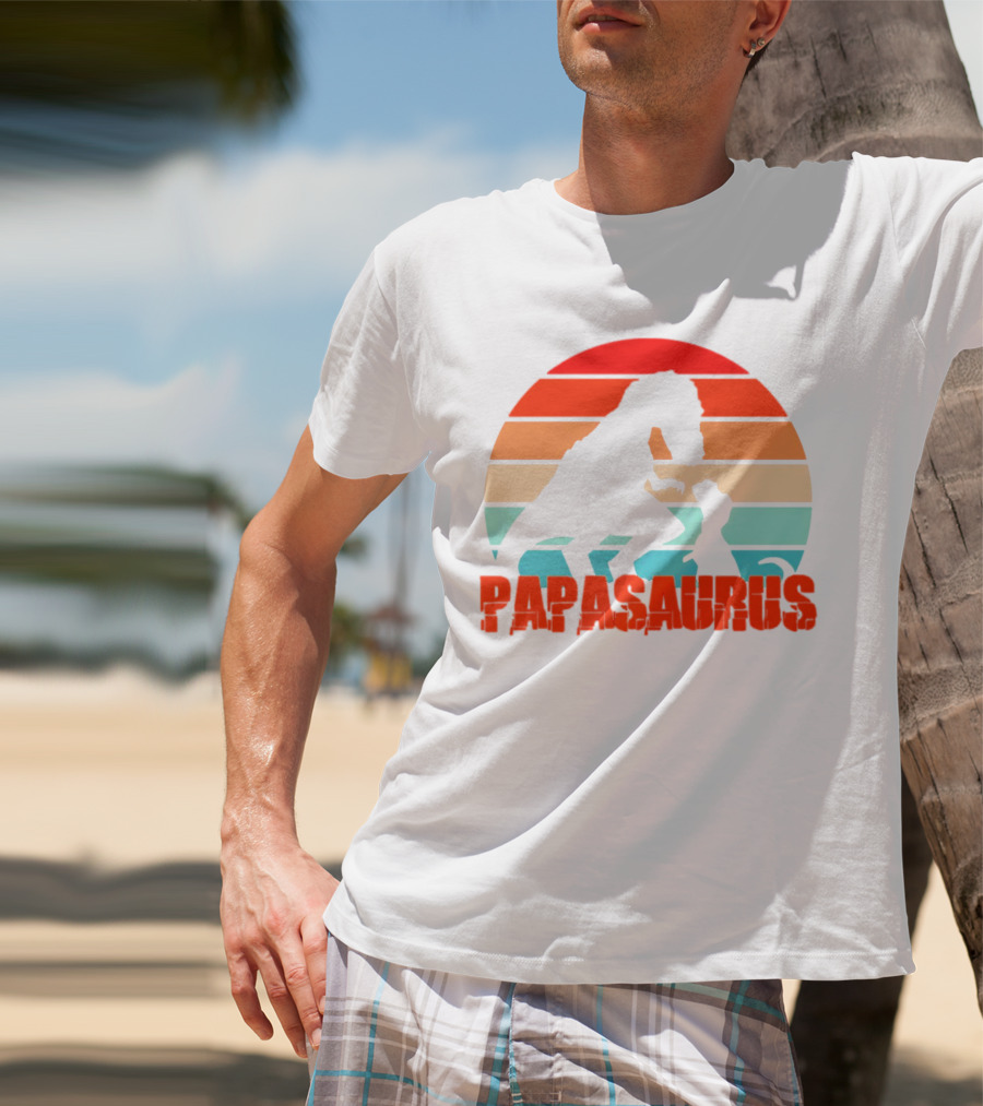 Papasaurus Vintage Father's Day Dinosaur Sunset T-Shirt