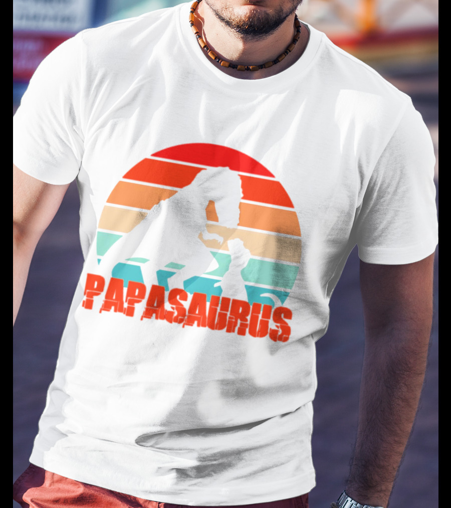 Papasaurus Vintage Father's Day Dinosaur Sunset T-Shirt