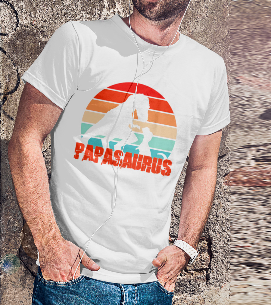 Papasaurus Vintage Father's Day Dinosaur Sunset T-Shirt