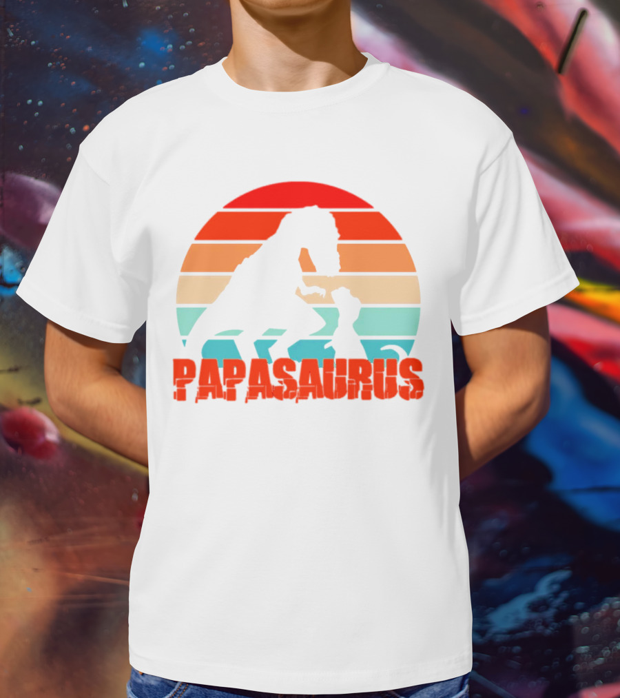Papasaurus Vintage Father's Day Dinosaur Sunset T-Shirt