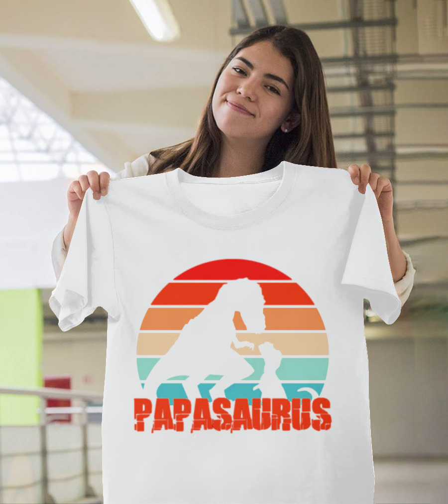 Papasaurus Vintage Father's Day Dinosaur Sunset T-Shirt