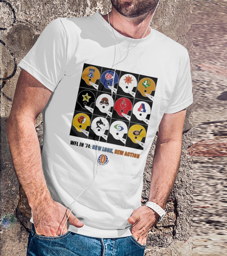 WFL In 1974 New Look New Action World Football League Helmets Collection T-Shirt