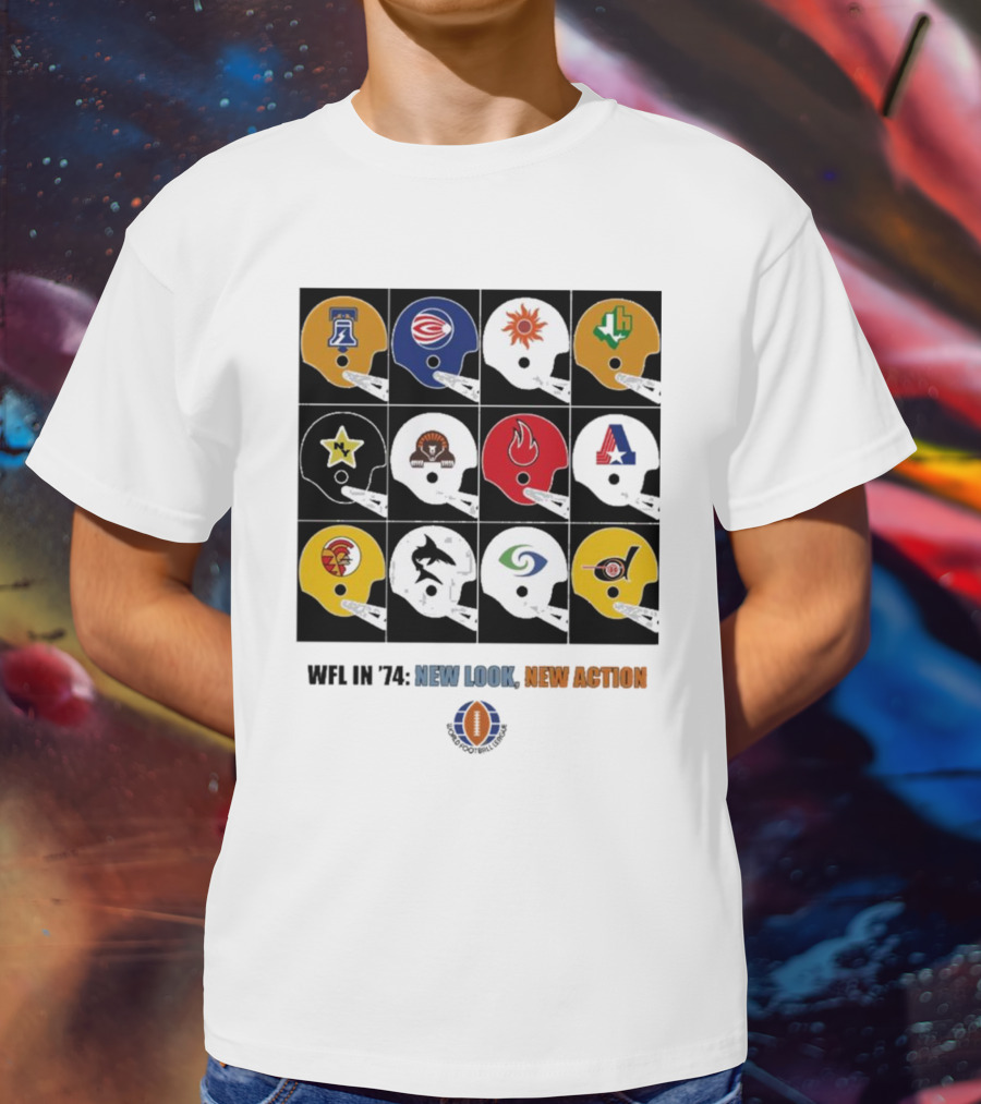 WFL In 1974 New Look New Action World Football League Helmets Collection T-Shirt