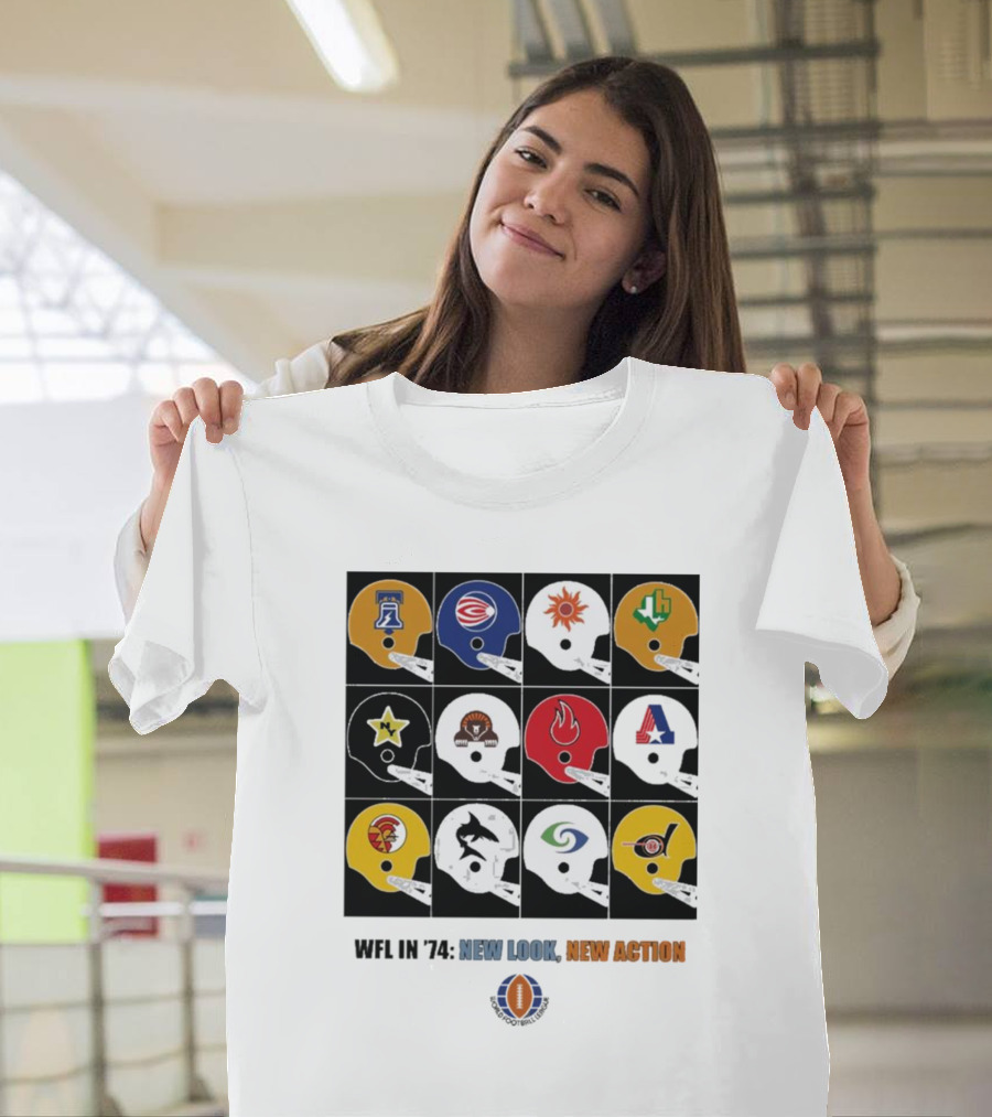 WFL In 1974 New Look New Action World Football League Helmets Collection T-Shirt