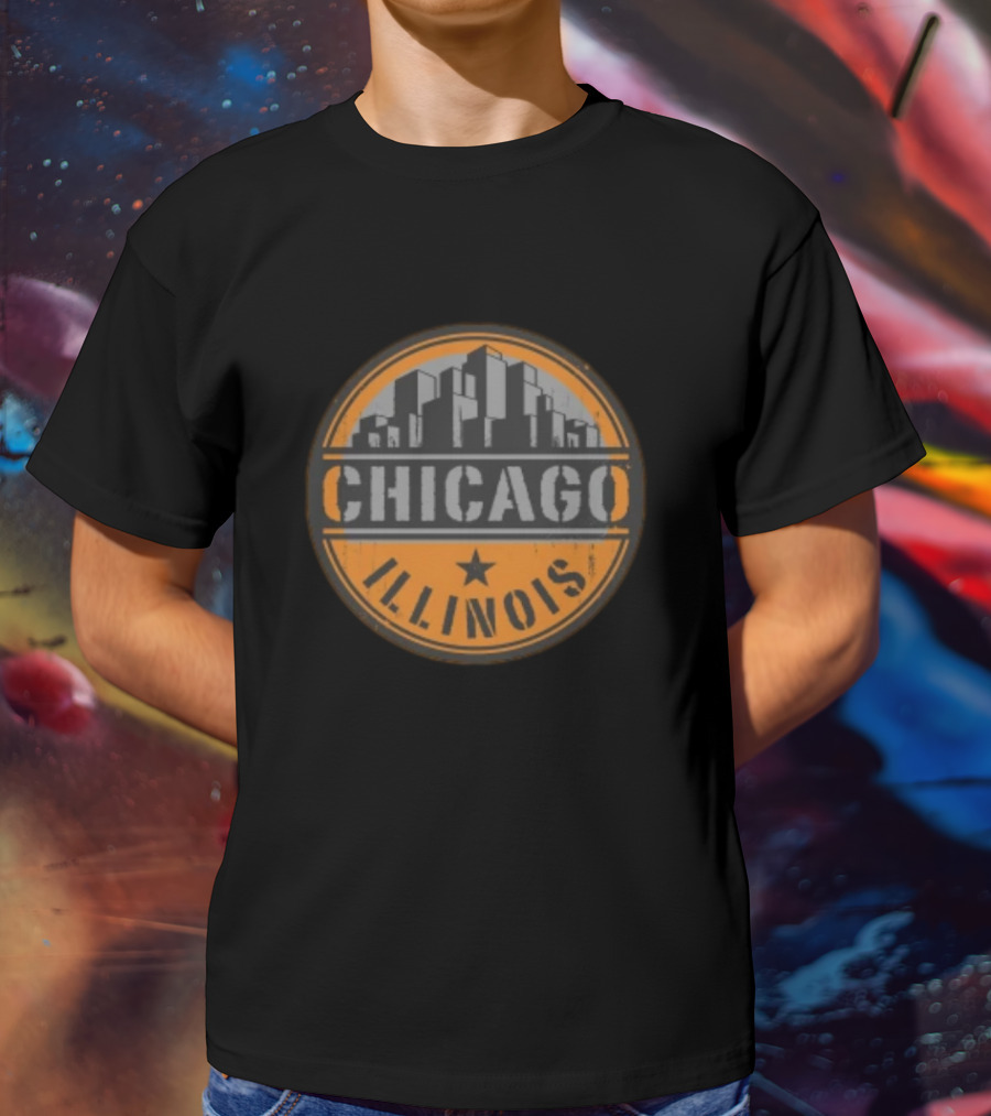 Chicago Illinois Skyline Urban Vintage Badge T-Shirt