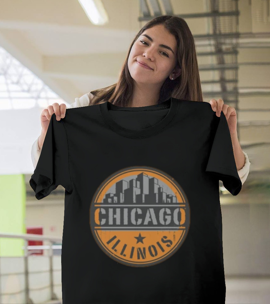 Chicago Illinois Skyline Urban Vintage Badge T-Shirt