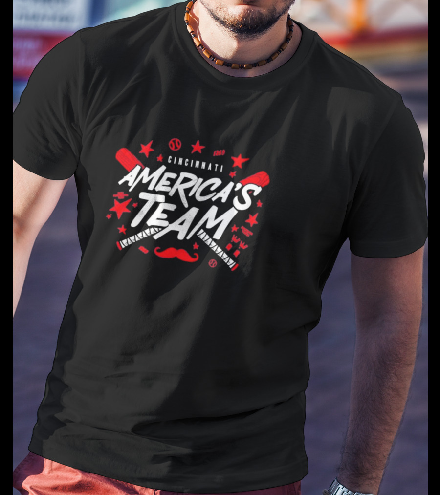 Cincinnati America's Team Baseball Stars Mustache Crossed Bats T-Shirt