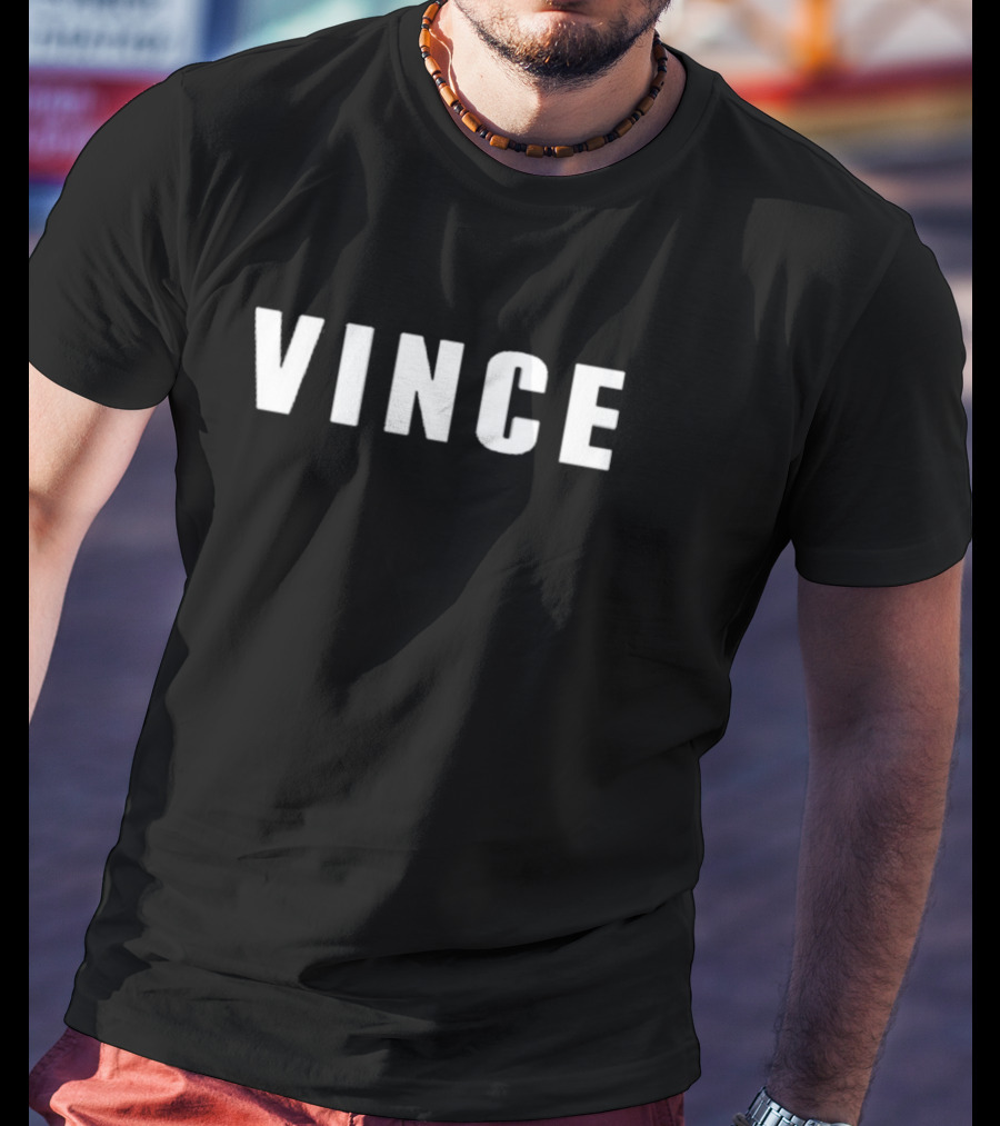 VINCE Text Bold White Letters T-Shirt