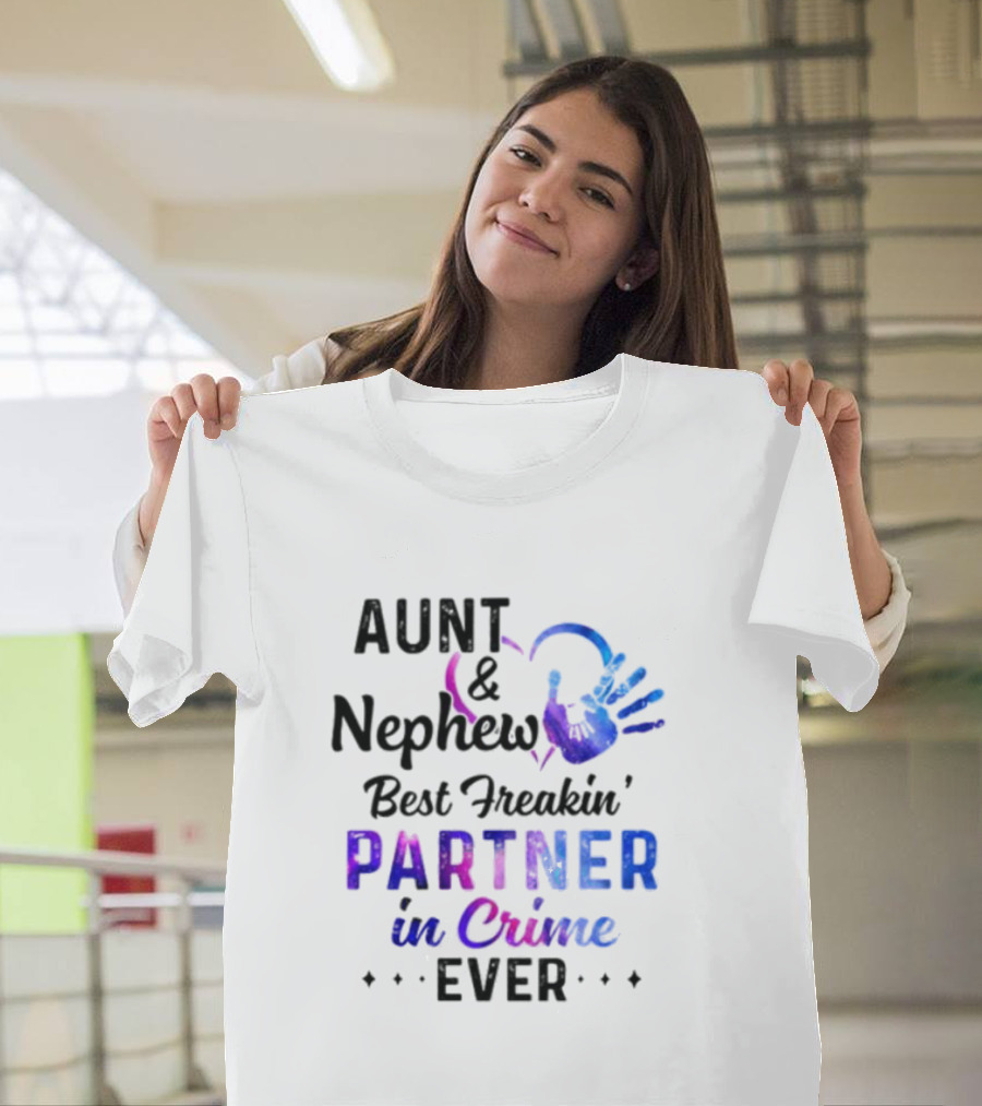 Aunt And Nephew Best Freakin’ Partner In Crime Ever Handprint Heart T-Shirt