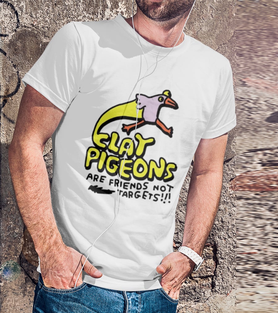 Clay Pigeons Are Friends Not Targets Fun Bird Cartoon T-Shirt