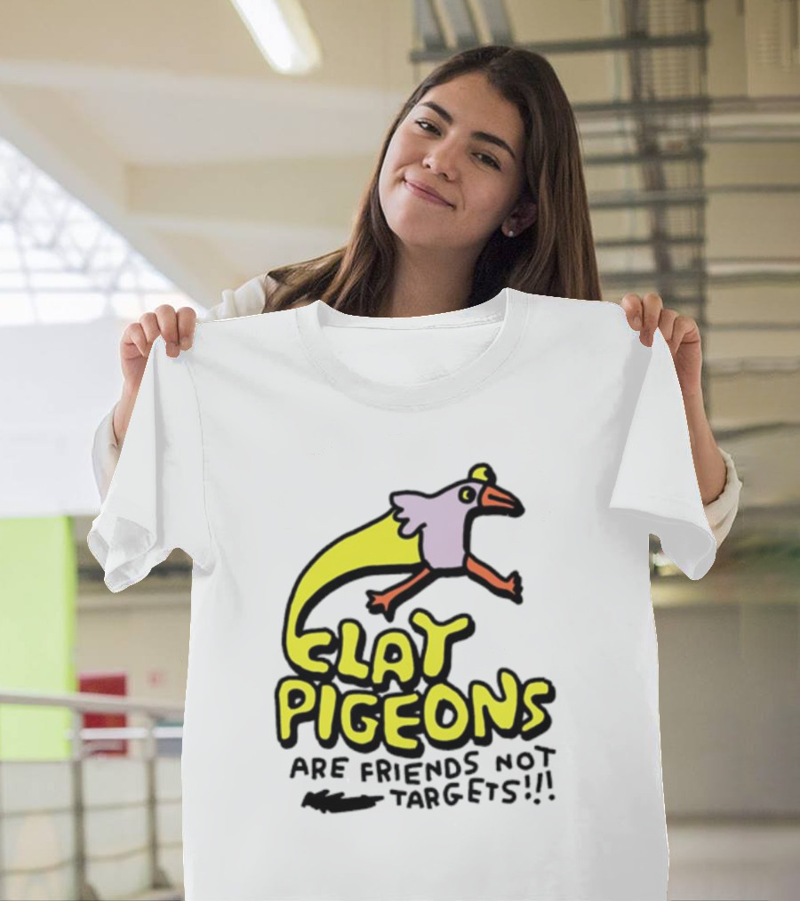 Clay Pigeons Are Friends Not Targets Fun Bird Cartoon T-Shirt