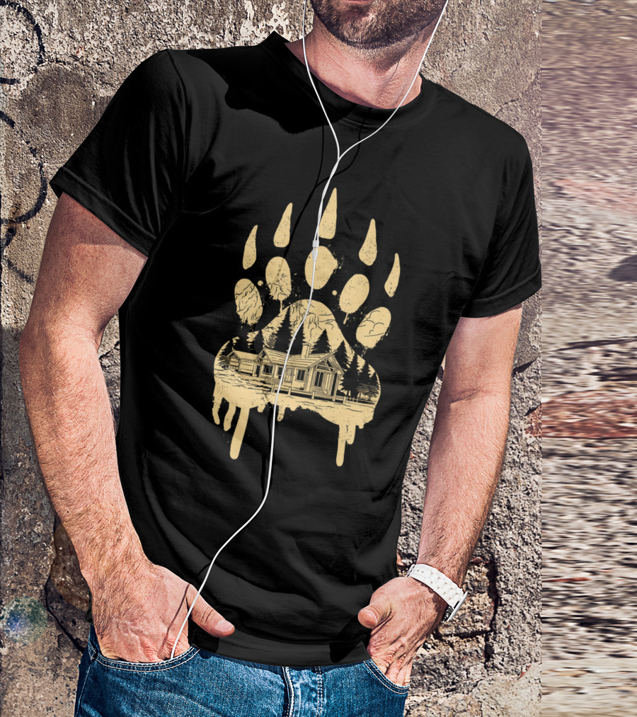 A Beary Good Home Cabin In Bear Pawprint Forest T-Shirt