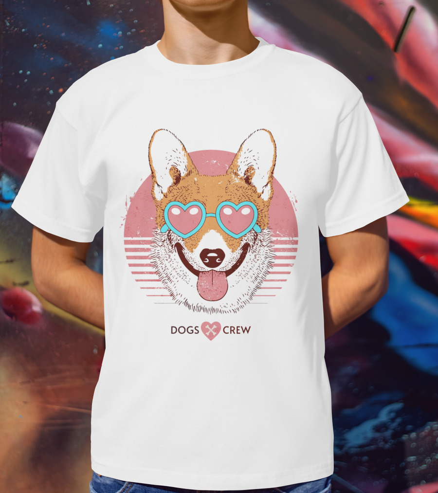 Dogs Crew Heart Sunglasses Cute Animal T-Shirt
