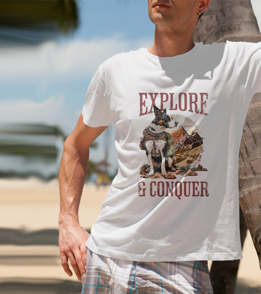 Explore And Conquer Journey With Dog And Mountains T-Shirt
