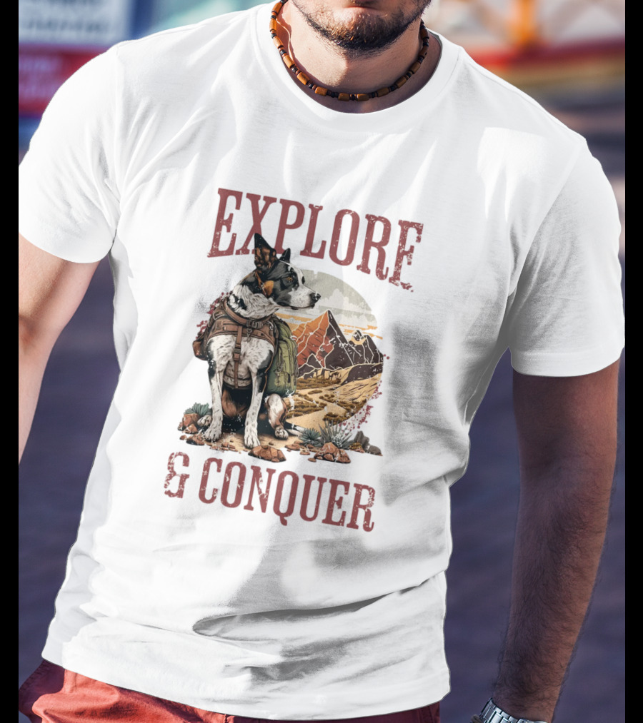 Explore And Conquer Journey With Dog And Mountains T-Shirt