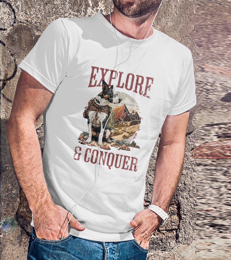 Explore And Conquer Journey With Dog And Mountains T-Shirt