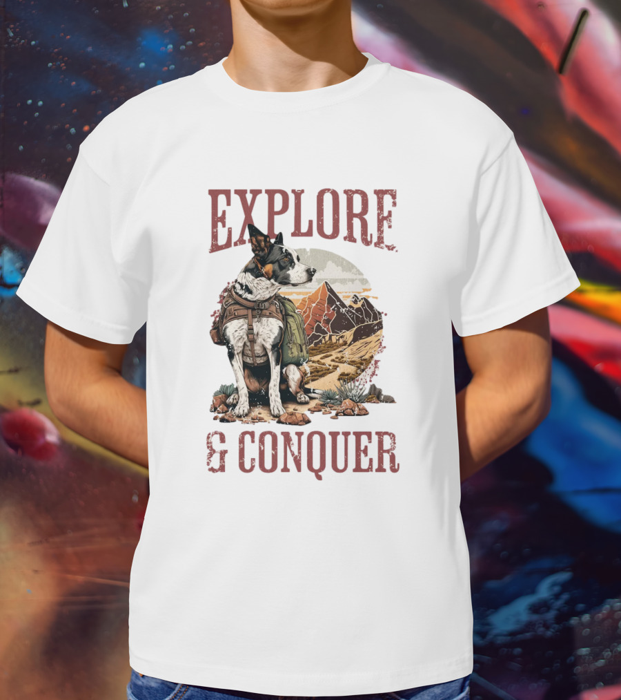 Explore And Conquer Journey With Dog And Mountains T-Shirt