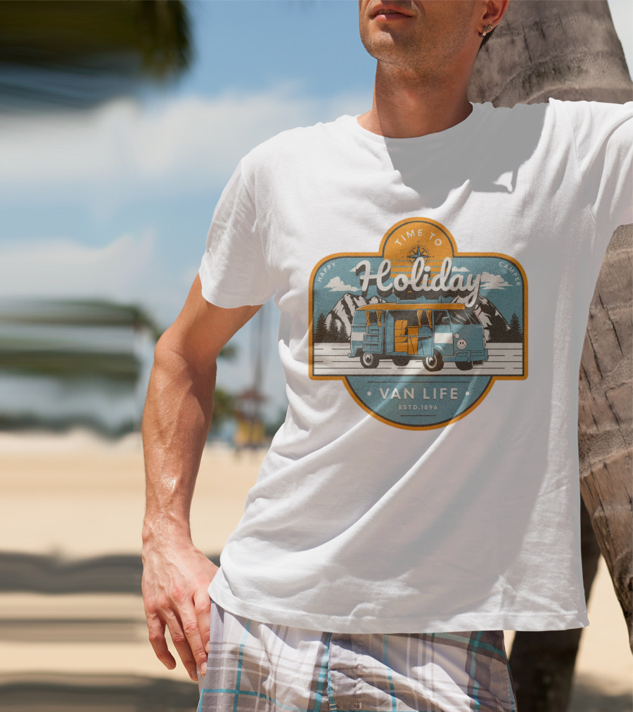 Time To Holiday Happy Camper Van Life Estd. 1896 T-Shirt